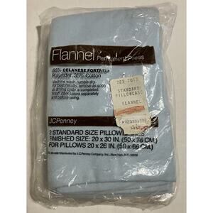 Vtg JCPenney Flannel Pillowcases Permanent Press 2 Standard Sz 20X30 Light Blue